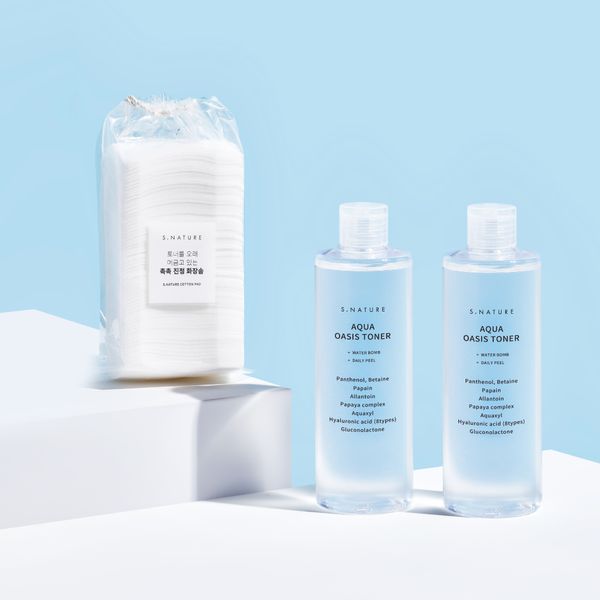 S.Nature Aqua Oasis Toner (Set of 2 x 300mL + GIFT Pack of 60 Cotton Pads)