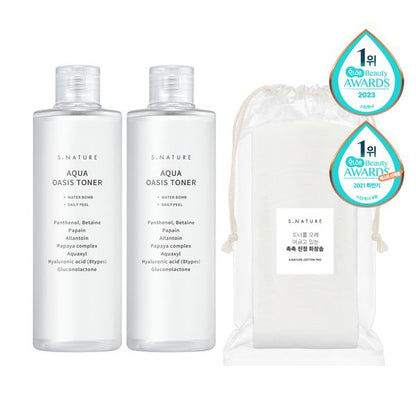 S.Nature Aqua Oasis Toner (Set of 2 x 300mL + GIFT Pack of 60 Cotton Pads)